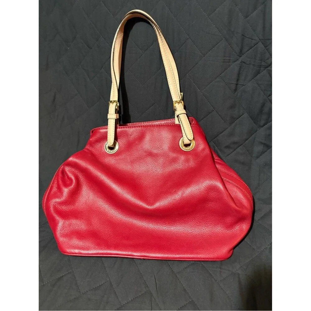 Michael Kors Red Leather Shoulder NEVER USED Flaws 👀@All Pics